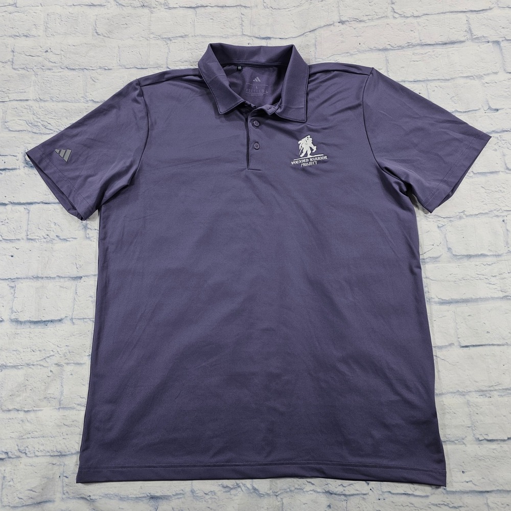 Adidas Polo Shirt MENS L Purple Wounded Warrior Project Golf Performance Logo